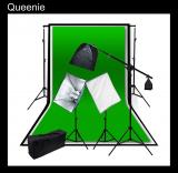 2000W Softbox Continuous Lighting Boom Kit with 6 x 9 ft. White Black Green Chromakey 3 Double Muslin Backdrop