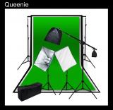 2000W Softbox Continuous Lighting Boom Kit with 6 x 9 ft. White Black Green Chromakey 3 Double Muslin Backdrop