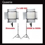 2 x LED 500 Bi Color AC/DC Dimmable LED Panel Light Stand